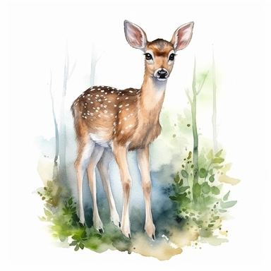 Watercolour cute realistic deer in the wood, woodland animal, ultra detailed ultra photoreal intricate detailed beautiful magnificent deer with perfect beautiful realistic eyes and intricate facial features four perfect legs and paws realistic detailed, png image, high definition, 300dpi, graphic clipart, computer graphics