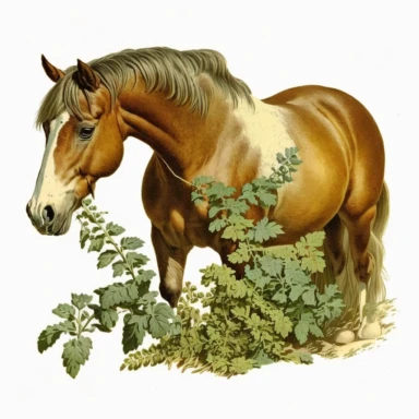 vintage beautiful horse clipart for scrapbooking with white background Horse eating on a herb farm