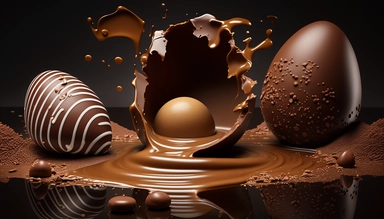easter eggs gently sink into liquid chocolate, chocolate bar, chocolate eggs, photo clipart, background, delicious, studio photographic light, many intricate details, harmonious composition, volumetric lighting, professional luxury food photographer, photographic lighting + f2. 8 80mm lens, lots of intricate details, canon, sharp focus, ureal photo realism, hyper-realism