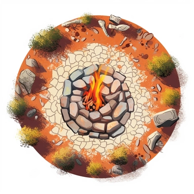 a clipart pattern of an aerial view of a fire pit. No other details. White background. The purpose of this asset will be to place on top of a landscape blueprint for the sake of landscape design