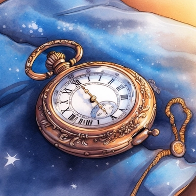 illustration for book, children's book, a pocket watch resting on a velvet cushion, Watercolor Clipart, full Illustration, 4k, soft lighting, concept art, watercolor style,