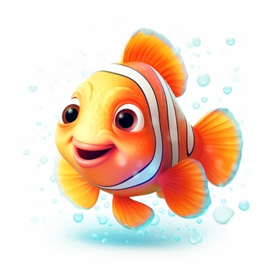 Cartoon cute clown fish, in the style of magali villeneuve, on a white background, Clipart, pastel neon colors, whimsical, magical, children illustration, twinkling lights, beautiful, sparkly, girly, feminine, engaging, High definition, 2D, HD, isolated on white background