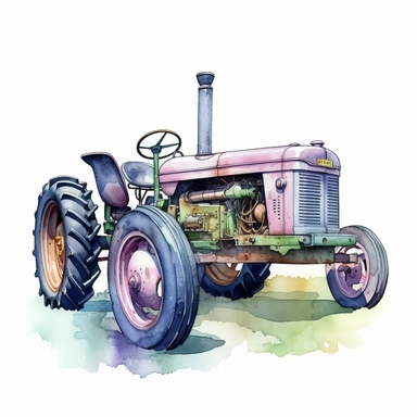 Farm Tractor , style by Lucy Fleming, watercolor, smooth gradients, black contour outline, ultra detailed, clipart elements, delicate pastel colors, solid white background, super clear, high quality