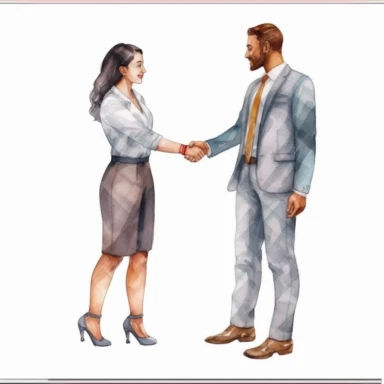 watercolor, A set of diverse team congratulates colleague Collection of people who celebrate career development, successful projects, or birthdays isolated. Man and woman employee shaking hands png Full body realistic cartoon in 32K UHD cute. 15 cm thick outline. Black color. There was no shadow on the ground. 8k with realistic watercolors and detailed illustrations. PNG clipart, transparent white background
