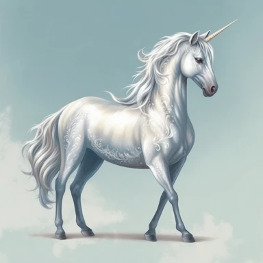 Create a unique clipart of a majestic unicorn with a striking silver horn standing in an elegant pose. Portray the unicorn in a realistic style, with a watercolor effect on a plain, high-contrasted background. The unicorn should be highly detailed, with an effortless expression and graceful pose. Ensure that the silver horn stands out prominently, making it the focal point of the image. The overall effect should be awe-inspiring, radiating a sense of marvel and wonder.