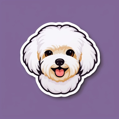 Bichon face dog sticker design with minimalist background, flat, clip art