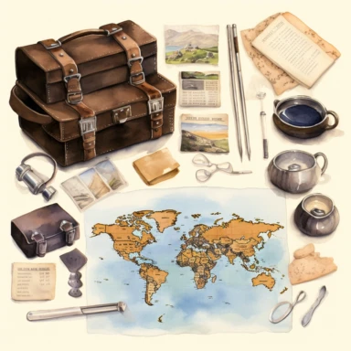 watercolour, travel theme, map, journal, soft and muted nuances, high quality detail, clipart, 8k, f1