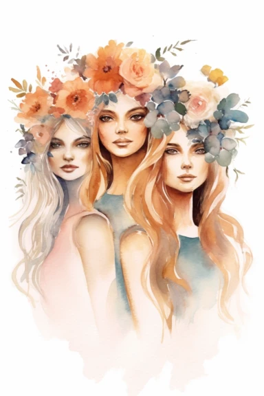 3 sisters watercolor clipart
