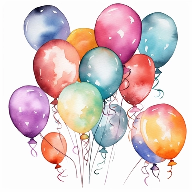 party balloons clipart, birthday party centerpiece, watercolor clipart