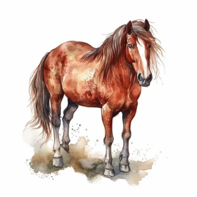 drawn illustration of adorable mustang horse clipart, digital art, HD, white background, watercolor, clean line art