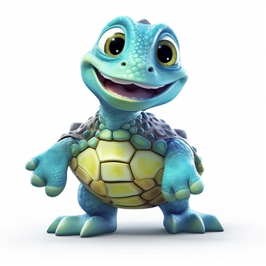 a cute adorable sea turtle with a big smile, dancing, full body image, pixar style, clipart, white background