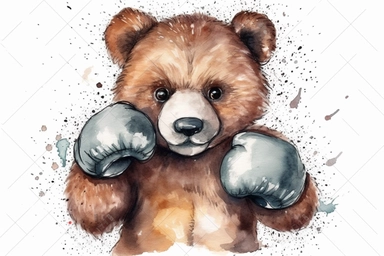 happy, smiling boxing baby bear, cute bear cub, bear cub baby,cute childrens book style, clipart, illustration art style, clipart, hd, on white background,