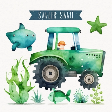 Farm Tractor Watercolor, Green Tractor Boys Clipart Nursery Décor Farm Tractor PNG Commercial Use Farming Vehicles Watercolor Illustration Cute Starfish PNG Clipart Ocean Animals Starfish PNG Adorable Star Fish Water Bubbles Sublimation Starfish Wall Art Printable Print for Kids