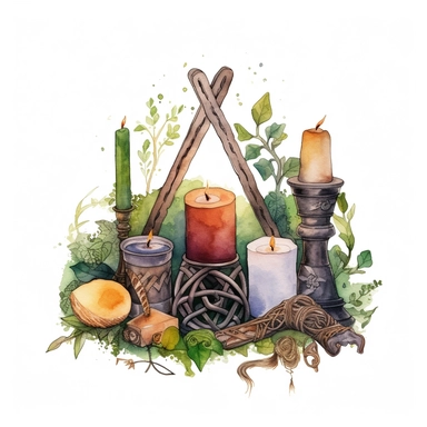 watercolour celtic witch altar clipart no text