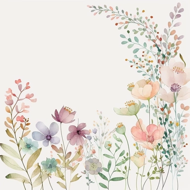 Watercolor Flower Clipart Floral Border Wild flower, straight border, no curve, light pastel flower color, beige flower, pink flower, flower field, light green, light pink, light purple, light orange, white background, no text, no caption, bright white background