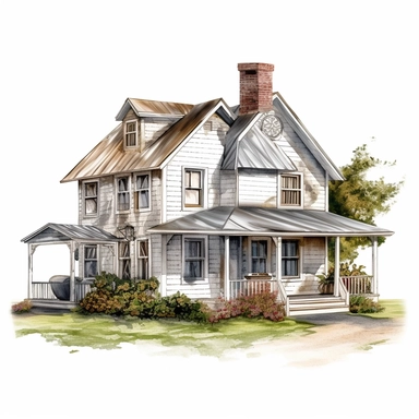 farm house photorealistic clipart,on white background with margins