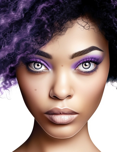 realistic portrait African American woman with Violet Eyes, style: sparklecore, clipart, white background, 32k