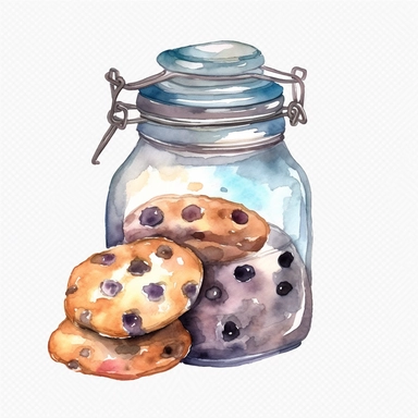 watercolor clipart, A cookie jar , one, white background