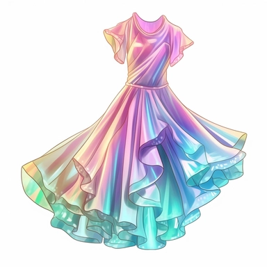 Disco chiffon dress clipart, pastel colors, hand drawn art isolated on white background, sparklecore
