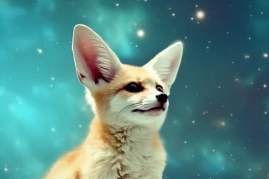 whatercolor fennec looking at the sky clipart, hd, on a croma key background, spaced out
