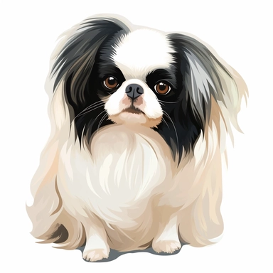 full body shot of a japanese chin, vector art, in the style of georgia o’keefe , clipart, white background, rounded corners