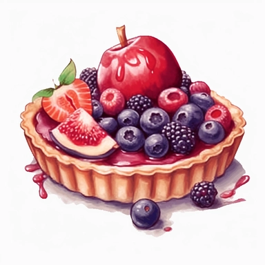 watercolor fruit tart clipart, in the style of use of watercolor illustration, dark purple and light crimson, animated gifs, webcore