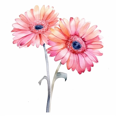 Watercolor, Gerbera daisy flowers, white background, high resolution, Clipart, SHARP LINES, flowy, shiny