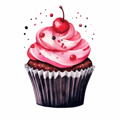 whimsical watercolour clip art individual red and black coloured cupcake - Image #2 <@1098423716465102849>