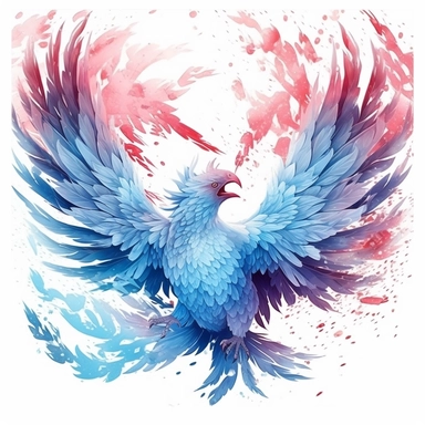 Clipart, sticker, white background, blue and white ice phoenix, in the style of solarization effect, nightcore, soft and dreamy depictions, i can't believe how beautiful this is, mystical beings, dark white and light crimson