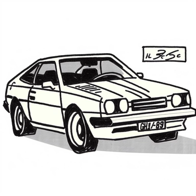 an old 80's style car side veiw 3d handraw clipart style easy draw simplist black and white vector simple doodle very with thick lines