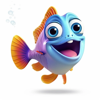 a cute and adorable happy cartoon fish making funny face, sticking tongue out, sarcastic, full body image, side view, pixar style, clipart