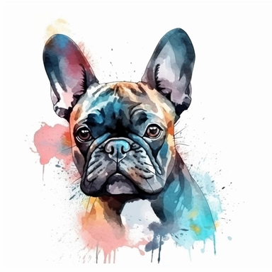 french bulldog in the style of head alone detailed, cartoon style, 2d watercolor clipart vector, creative and imaginative, hd, white background
