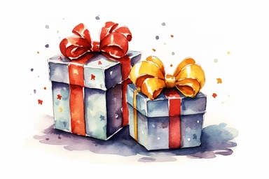 holiday christmas gifts, watercolor clipart
