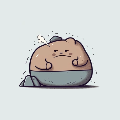 a cute chubby minimalist boulder, smoking a pipe, clipart