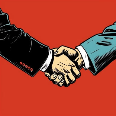 in the style of clipart a Hand Shake and a Contract being signed