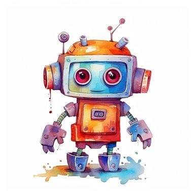 cute colorful robot toy clipart, for childish cards, detail, illustration style, high solution, Watercolor, on the white background, hd