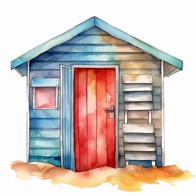 Beach Hut Watercolor Sublimation Clipart, Clipart, white background, no watermark, no text, no word