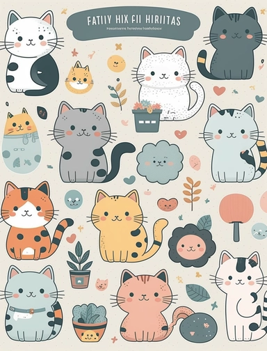 Funny cats clipart Cute cat clip art Kawaii kitten Kitty icons Pet illustrations Printable stickers Planner supplies Vector Commercial use