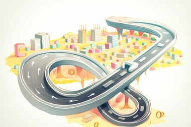 a close up of a infinite loop highway on a white background, james gilleard and james jean, escher, trending on artisation, connectedness, scutoid, mit technology review, by Sam Spratt, dan mcpharlin : : ornate, wormholes, tetris, monolithic, stylized stl, clipart icon, simple 4 colors from gray to metalic blue, vector-based, sharp border, plane color and very define