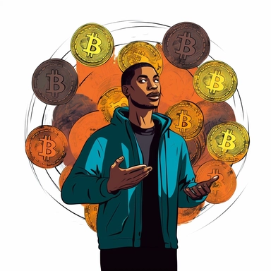 A person with multiple Bitcoin , clip art