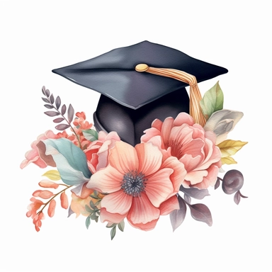 Cute Beautiful Graduation Cap flower Sublimation Clipart ,Cartoon,hyper realistic, intricate detail, illustration style,high solution,on the white background