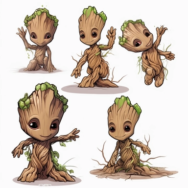 clipart of groot baby from the movie guardians of the galaxy, different poses, white background