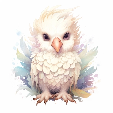 baby griffin, clipart, intense white and deep pastel colors, dnd, watercolor, no background, isolated on a white background, self contained, well defined edges, by amy sol and magali villeneuve and susan bourdet and ross tran, spaced out, glowy, intricate, 8k