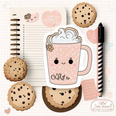 cookie clipart, to do list clipart, planner clipart, stationary, coffee cup, pink and white, c20, no words or letters, no numbers, V5