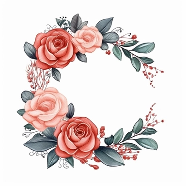 Rose flower frame, circle, vintage colors, illustrated clipart, simple, isolated white background, 8k