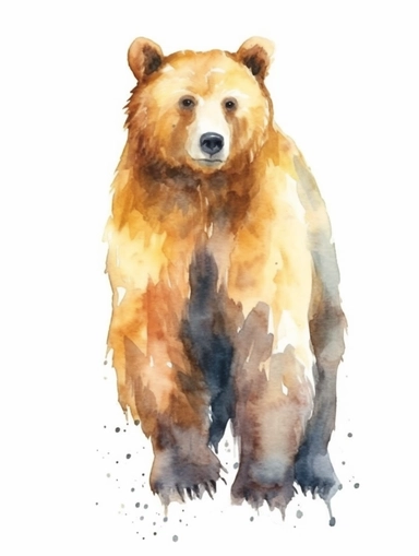 Bear Watercolor isolated on white background, Watercolor Clipart painting, high quality, HD, children's book illustrations, realistic lifelike figures, white background