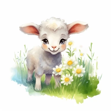 cute lamb grazing in the meadow clipart, original hand drawing, watercolor, understated and flawless for t shirt and cup printing, happy cute smily, transparent background, realistic painting, portrait without writing , style of the artwork, mood of the artwork, vector, contour , white background, 8K quality, ultra detailed , without signature and without meaningless lines, clipart, white background, High Quality, no writting background, no writting, ultra detailed, no symbol, without logo and e