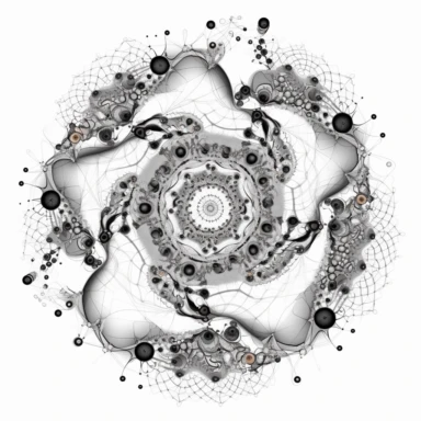 optical illusion of Spiraling fractal vortex of molecules, stylized disney cyberpunk 2077, style of the an illustrated celtic medieval manuscript on a white background, Molecule hexagon, goblin gremlin clipart - - niji