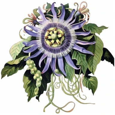 clipart, vintage medusa passion flower, botanical illustration, from gardening magazines from 1700's to the early 20th century