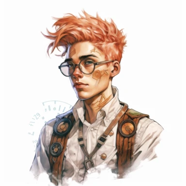 beautiful stunning handsome steampunk young man, he has coloured hair, paint art style, clipart, white background, superrealistic, one of a kind
